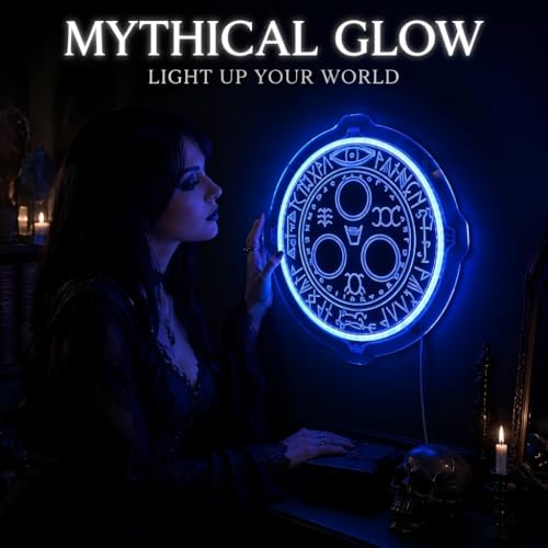 Image of Cult Leader Symbol Neon Sign - Silent LED Light for Wall Decor, Dimmable USB Powered Horror Aesthetic Night Light for Bedroom, Man Cave, Game Room, Fans Gift (Blue Light)