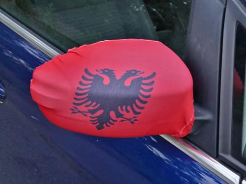 Spiegelflagge/Spiegelfahne ALBANIEN - 1 Paar, Auto/PKW Rückspiegel/Autospiegel Fahne/Flagge/Überzug