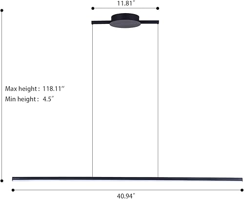 Miniatura 7 de Zicbol Lámpara colgante de isla de cocina de 40.94 pulgadas, lámpara de luz lineal de 16 W, 3000 K, luz cálida, regulable, lámpara colgante LED para