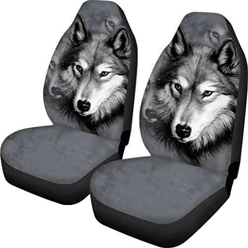 Allinterest Funda para asiento de coche, diseño de lobo guapo, protección de asiento de conducción, antideslizante, juego completo de 2