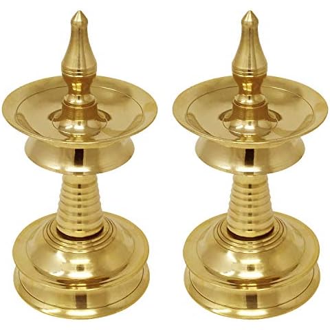 TAZBI NILAVILAKKU/Diya -Kerala Brass Oil Lamp (Set of 2, Height 15 cm) Cover
