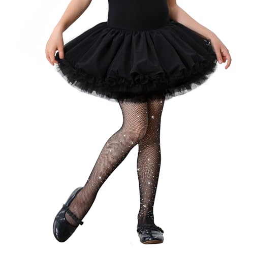 Zando Sparkly Fishnet Tights for Girls Glitter Sparkle Lace Toddler Girl Stockings Rhinestone Stretchy Halloween Daily