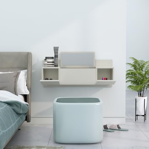 Image of Bniture Engineered Wood Wall Mount Dressing Table with 2 Door, Mirror and Huge Storage Space | Wall Mount Vanity (Frosty White, HXDR109)