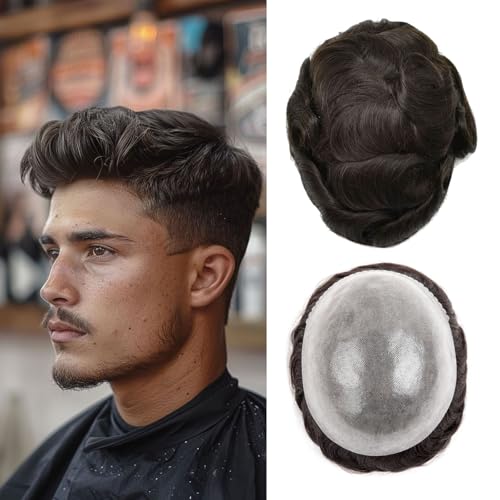 Ehairc Human Hair System - Real Toupee for Men, 0.1mm Skin, PU Injected, 8x10 Inch, 130% Density (#2)