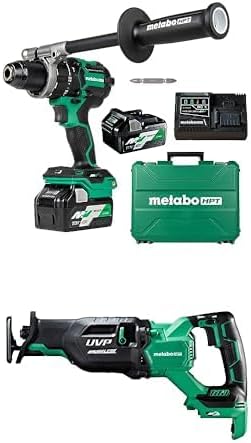 Bundle of Metabo HPT 36V MultiVolt™ Cordless ½-Inch Hammer Drill Kit | DV36DC + Metabo HPT 36V MultiVolt Cordless Reciprocating Saw | User Vibration Protection | Tool Body Only | CR36DAQ4, Green