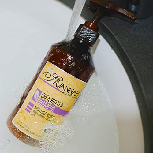 Savannah Hair Therapy Bundle: Raw Shea Butter Shampoo 16.9 Oz (500Ml) + Leave-In-Cream 16.9 Oz (500Ml), For All Types Of Hair, Natural Keratin Treatment, Sulfate Free Moisture Repair Treatment #TOP6