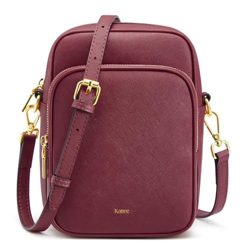 Kattee Leather Crossbody Bags for Women, Small Genuine Leather Purses and Handbags, Shoulder Cross Body Bag for Woman, Wine Red