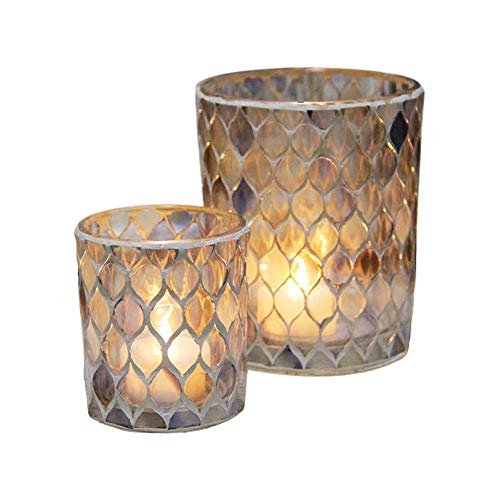 Two-Piece Light Color Mosaic Glass Tea Light Candle Holder Romantic Handmade Gifts Votive Pillar Candleholder Christmas Candlestick Holders Home Decor Wedding Party Table Decor #TOP6