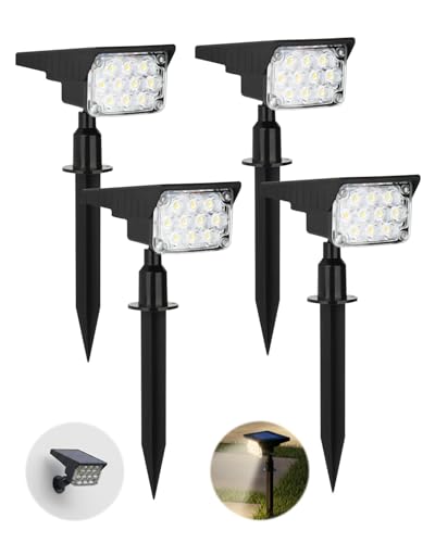 Lorrtta 4 Pack Solar Spot Lights Outdoor Adjustable Solar Garden Lights with 3 Lighting Modes IP44 Waterproof Solar Landscape Lights for Yard Lawn Pathway Driveway Patio Tree Lighting