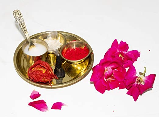 Tanishka Creations Laddu Gopal Bhog Thali Set Pooja Thali Set | Kanha Ji Bhog Thali Set | Bhog Bartan for Puja/Bhog Thali Set for Mandir Diwali Pooja Thali | Spacial Diwali Gift Items (Diameter - 4" inch)