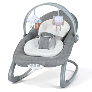 Babywippe mit Beruhigender Vibration & Musik – Inkl. Abnehmbarem Spielbogen und 2 Plüschtieren, Verstellbar, Sicherheitsgurt, für Babys 0-2 Jahre (bis 9 kg)