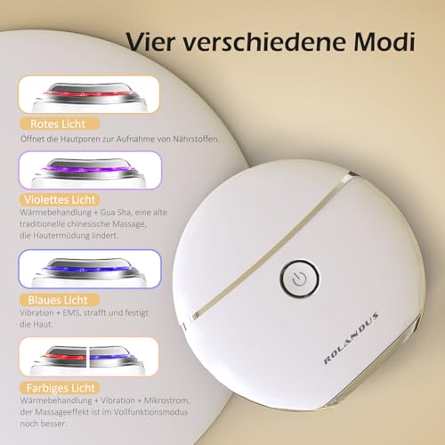 EMS Gua Sha,Rolandus® Gesichtsmassagegerät Gua Sha Elektrisch mit Vibration & Wärme Gesichtsformungswerkzeug mit Rot,Blau,Grün&Buntfarbigslicht Face Massager Für Gesicht Anti Falten Anti Aging