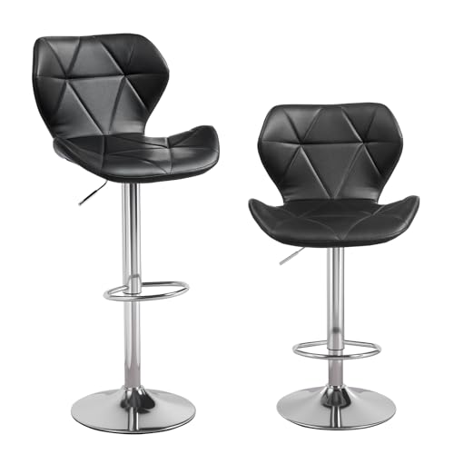 Panana Set of 2 Swivel Barstools Modern PU Leather Bar Chairs Kitchen Breakfast Pub Counter Stools (Black), Middle, FBBC86NOOQ
