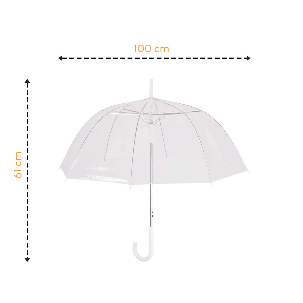 Ombrello Donna Ragazza Parapioggia a Cupola Trasparente In Pvc Lunghezza Stecche cm 61