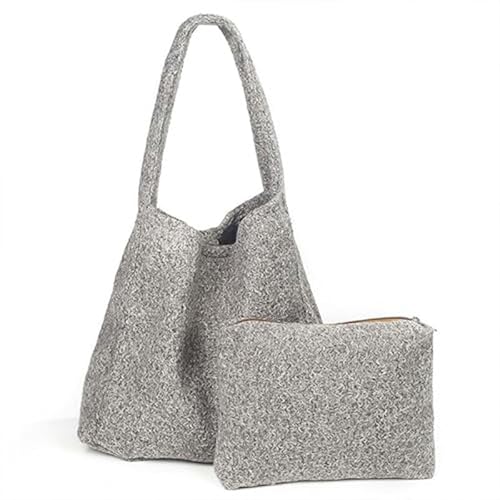 Leopard Print Shoulder Tote Bag - Soft Fabric with Magnetic Closure (Grey)
