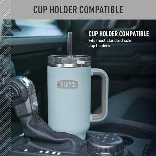 Image of THERMOS Stainless Steel Cup Holder Mug - 40 Ounce, Glacier - Insulated Tumbler with Lid and Straw, Plus Leak-Resistant Slide Lock