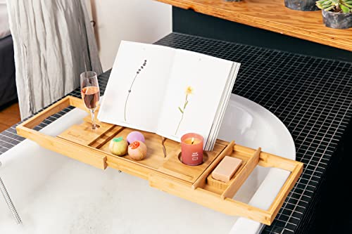 TranquilBeauty Premium Bath Caddy | Bath Board with iPad, Tablet, and Phone Stand | Extendable Wooden Tray Bath Rack - Image 3