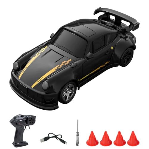 WDKXCN RC Drift Car 1:64 Mini Ferngesteuertes Auto mit Fernbedienung 4WD Drift Auto mit LED Scheinwerfer Spielzeugauto mit Proportionaler Lenkung Desktop RC für Erwachsene Schwarz