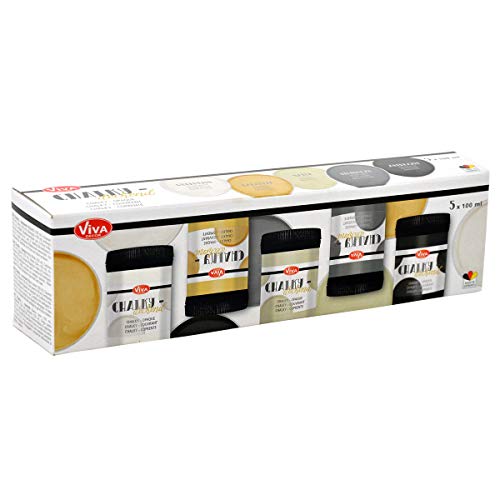 Viva Decor Chalk Paint For Furniture - Set Of 5 (Classic: White, Caramel, Natural, Grey, Anthracite,5X3,38 Fl Oz) Painting Diy, Glass, Multi-Surface Craft Paint, Non-Toxic, All-In-One, Made In Germany #TOP1