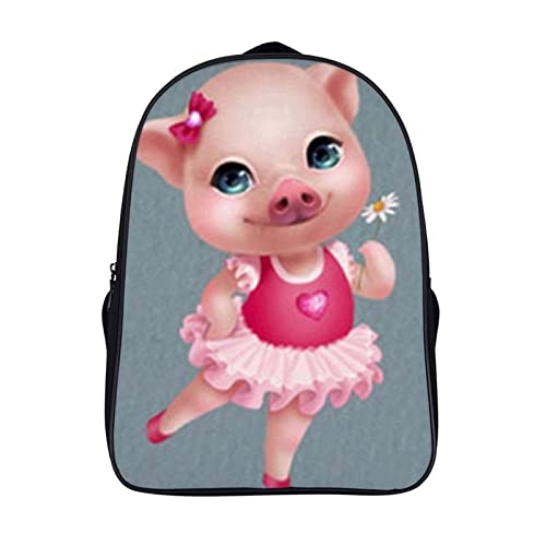 Sac d'école unisexe Cute Pig rose 40x28x16cm pour ados et enfants