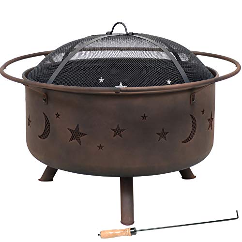 Sunnydaze Cosmic Outdoor Fire Pit - 30 Inch Round Bonfire Wood Burning Patio & Backyard Firepit For Outside With Cooking Bbq Grill Grate, Spark Screen, And Fireplace Poker, Celestial Design #TOP7