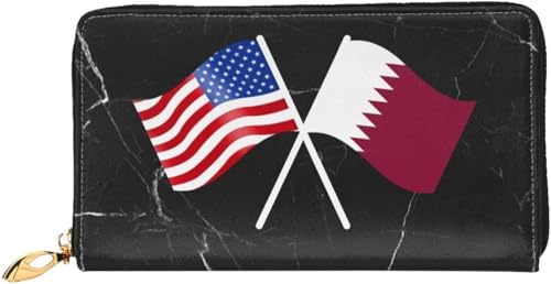 American And Qatar Flag Wallet Card Bag