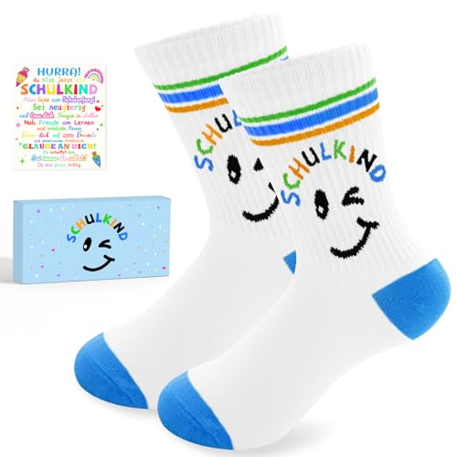 WAMIOKAGRO Schulkind Socken Baumwolle 25-34 Geschenke zur Einschulung Junge Schultüte Füllung Socken Schulkind 2026 Junge Einschulung Geschenke Schulanfang Geschenk Zuckertüte Füllung