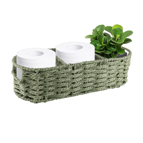 Gzsekken Toilet Roll Basket Woven 3 Compartments Wicker Basket for Toilet Tank Top, Bathroom Storage Baskets with Handle, Decorative Bathroom Organiser and Toiletries Organiser for Bedroom - Cosy Home Interiors Gzsekken Toilet Roll Basket Woven 3 Compartments Wicker Basket for Toilet Tank Top, Bathroom Storage Baskets with Handle, Decorative Bathroom Organiser and Toiletries Organiser for Bedroom