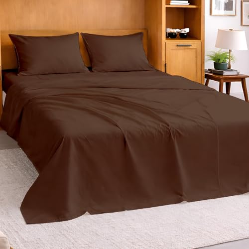 Cottington Lane Chocolate Sheets for Murphy Bed Mattress, 4 Piece Premium Ultra Soft Brushed Microfiber California King Size Wall Bed Sheet Set, 6-10 Inch Deep Pocket with All-Around Elastic