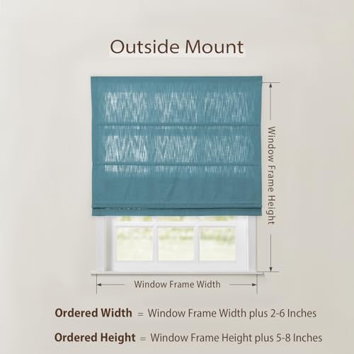 Image of TWOPAGES Isabella No Drill Cordless Roman Shade Linen Textured Cotton Roman Blind for Windows, Custom Made Room Darkening Blackout Roman Window Shade, Hardware Included, Peacock, 1 Piece