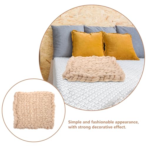 Manta tejida a mano de lana beige Luxshiny, decorativa y resistente para sillas estilo nórdico 8