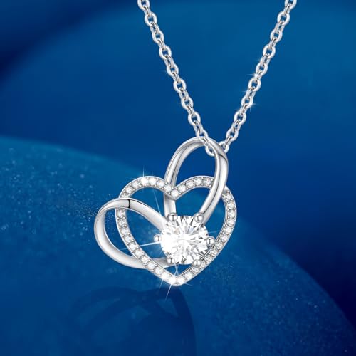 Heart Moissanite Pendant Necklaces for Women,2 Carats,925 Sterling Silver Necklace,Anniversary Present or Christmas Birthday Valentine Mothers Day Jewelry Gifts for Wife Her Girlfriend4