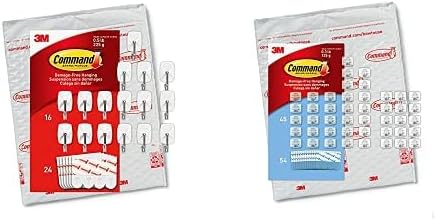 Command Light Clips, Mini, Clear, 45 Clips, 54 Strips, Indoor Use (CL806-45NA) and Wire Hooks, 16 Hooks, 24 Strips, White, Small, Easy to Open Packaging (GP067-16NA)