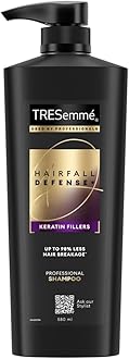 TRESemme Hairfall Defense+ Shampoo 580ml With Keratin Fillers | Longer and Stronger hair | Prevents Hair Fall due to Breakage | Paraben-Free