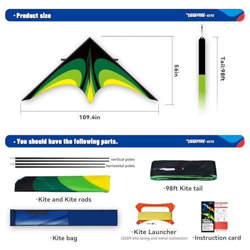 Green Large Delta Kites Flying Toys for Adults Easy to Fly,Single Line String with Tail,Kite for Outdoor Activities Family Parties and Beach Games (Green)