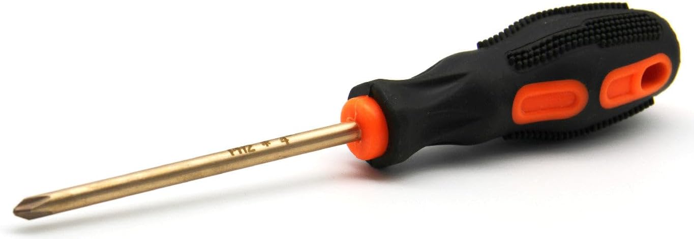 TMAX Non-Sparking PH2 Phillips #2 Screwdriver, Beryllium Bronze Copper Non Spark, 4 Inch (100mm) Working Length, 8-1/2 inch (213mm) Total Length, Spark Free Safety, non-magnetic, corrosion-resistant