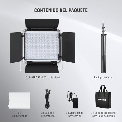 Miniatura 9 de Neewer 2 Pack 660 Pro Rgb Led Video Luz Con App Control Soporte Kit, 360 Full Color, 50w Dimmable Bi-Color 3200k 5600k Video Iluminación Cri 97 Para Gaming Streaming Zoom Youtube Webex Fotografía