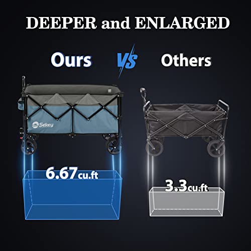 Sekey FW39 220L Collapsible Foldable Wagon With 330Lbs Weight Capacity, Heavy Duty Folding Utility Garden Cart With Big All-Terrain Beach Wheels & Drink Holders.Blue&Grey thumb #3