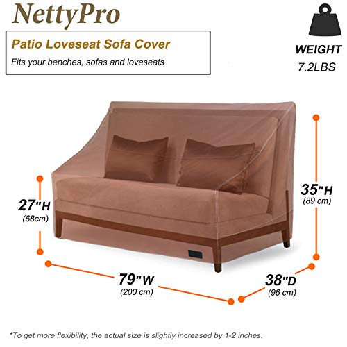 Nettypro Patio Sofa Bench Cover, Waterproof 600D Heavy Duty Outdoor Furniture 3 Seater Couch Cover, 79" Wx 38" Dx 35" H, Brown #TOP4