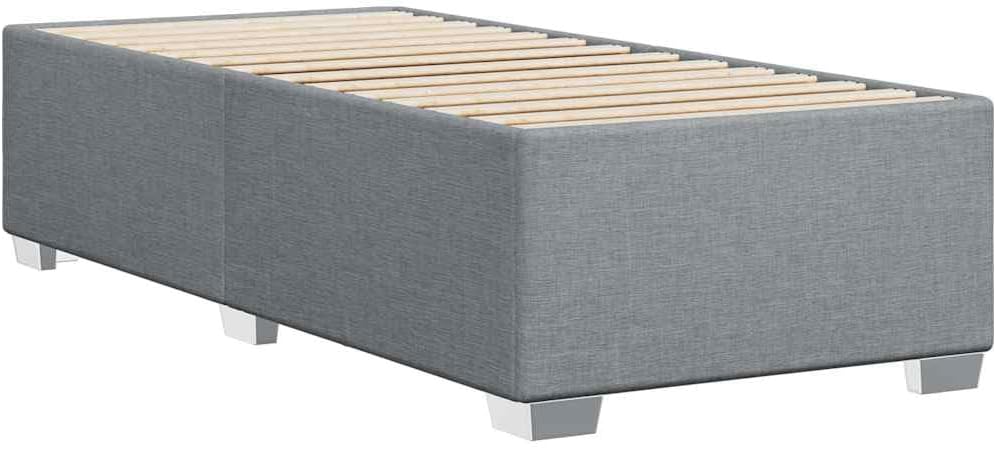 Twin XL Bed Frame Light Grey 100% Polyester Fabric with Plywood and Engineered Wood Durable Platform Foundation for Bedroom Mattress Support Modern Minimalist Design Sturdy Nonslip Easy