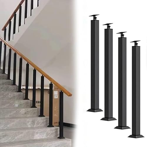 Rampe d'escalier en fer forgé noir de 85 cm avec kit de colonne de balustrade