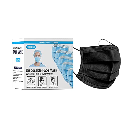 Image of DALUCI Nonwoven Fabric 3 Layer Disposable Surgical Face Mask With Nose Clip (Black, Without Valve, Pack Of 100)