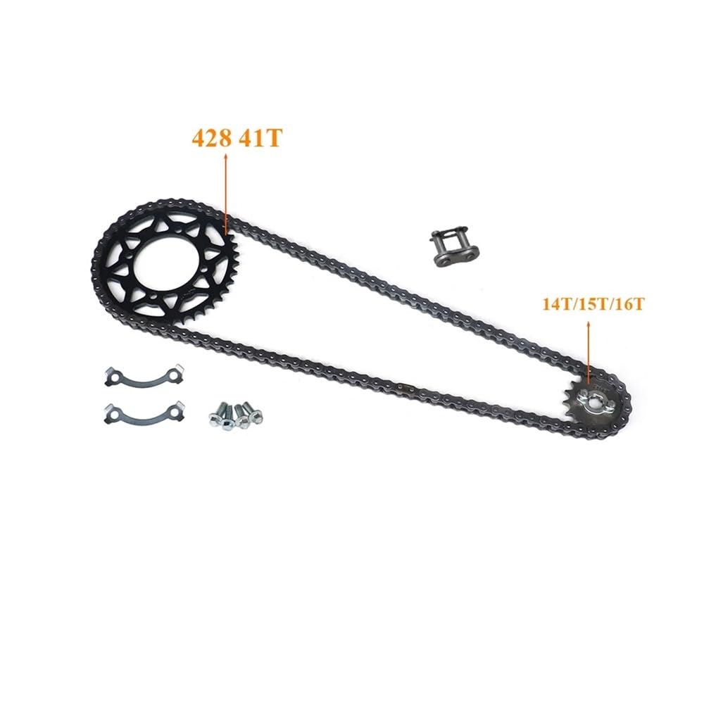 strony 17MM 14T 15T 16T 17T zębatka przednia zębatka + 76mm 41T 428 zębatka tylna + 428 106 ogniw łańcucha pasuje do quad atv Dirt PIT PRO rower ATV(106 Chain Links)