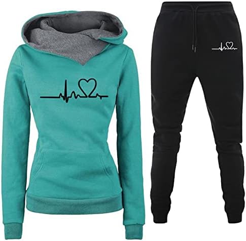 Women Two Piece Outfits ECG Tracksuit Set Long Sleeve Cowl Neck Hoodie Sweatshirts Pullover Tops and Jogger Pants