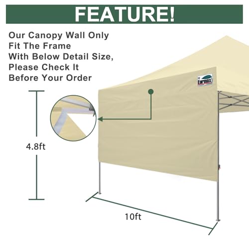 Image of Eurmax USA 10x4.8 Pop Up Canopy SunWall-UV Protection for Tents,Blocks Sunlight&Wind,Water Resistant Side Wall Only,Easy Hook & Loop Installation,Fit for 10FT Straight Leg Shelters&Gazebo,Beige
