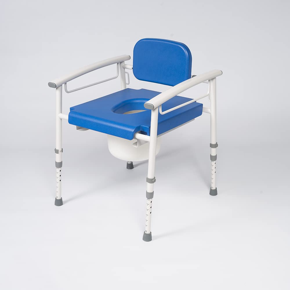 NRS Healthcare Nuvo Petite Paediatric Children's Height & Width Adjustable Commode with Padded Seat and Backrest, White and Blue