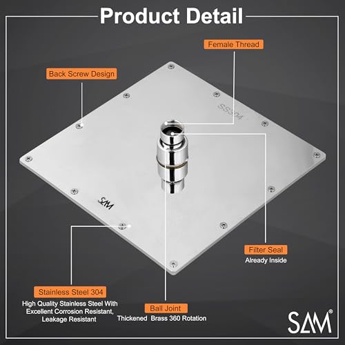 Image of SAM Shower Slim High Pressure Rainfall Showerhead Without Arm for bathroom (Sandwich Square, 8 * 8)