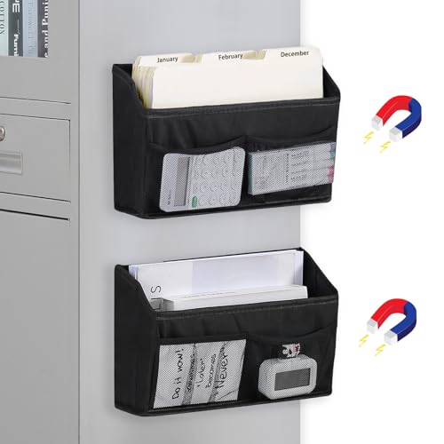 Beveetio Powerful Magnetic File Holder, Magnetic Paper Holder With Mesh Pockets, 2 Pack Wall File Organizer, Black Wall Organizer For Office, Magnetic Magazine Holder For File Cabinets