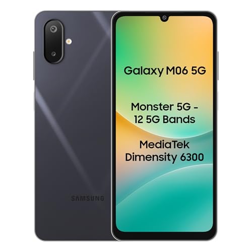 Samsung Galaxy M06 5G Mobile (Blazing Black, 4GB RAM, 128GB Storage) | MediaTek Dimensity 6300 | AnTuTu 422K+ | 12 5G Bands | 25W Fast Charging | 4 Gen OS Upgrades | 50MP Camera | Without Charger