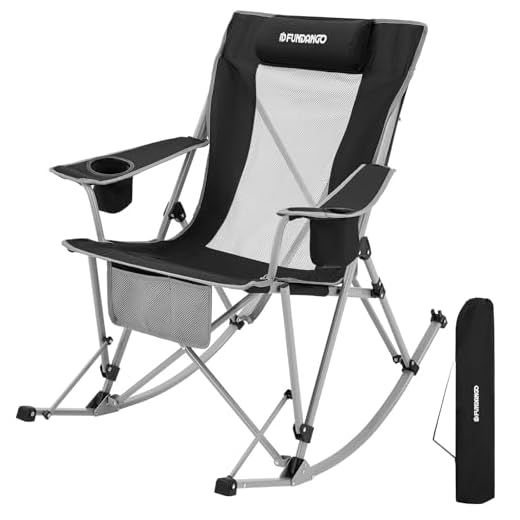 FUNDANGO Rocking Camping Chair, Portable High Back Camp Rocker for Adults with Cup Holder Headrest Armrest for Picnic, Lawn, Backyard, Garden, Travel